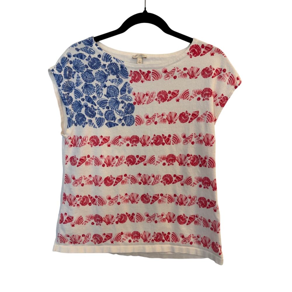 TALBOTS American Flag Seashell Knit Top Boatneck July 4th Red White Blue Small